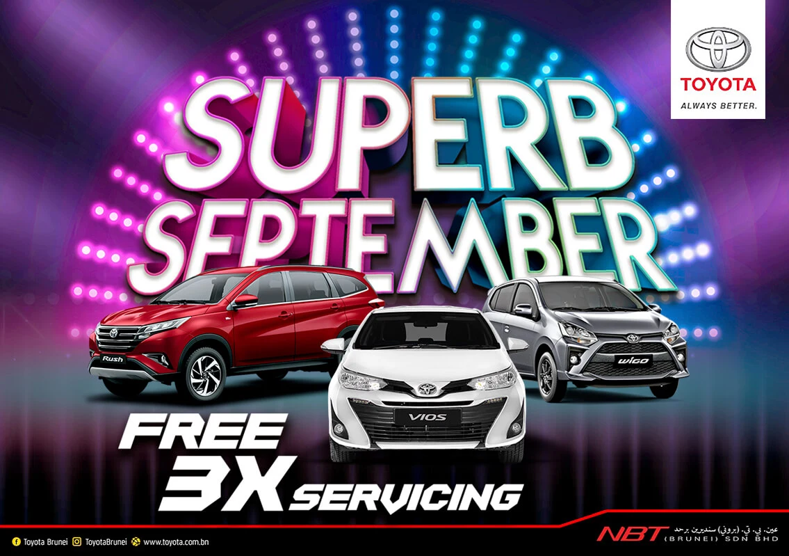 TOYOTA NBT BRUNEI SUPERB SEPTEMBER FREE 3X SERVICING PROMOTIONS AND EVENTS